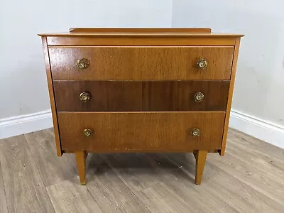 CHEST OF DRAWERS Teak Walnut MidCentury Bronze Filigree Handles Tapered Legs • £99