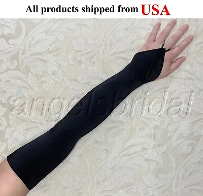 Top Quality 23  Black Fingerless Long Satin Halloween Costume Prom Opera Gloves • $12.95