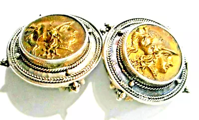 Vintage Ancient Rome Italian Coin Sterling Silver Clip Relief Texture Earrings  • $87.50