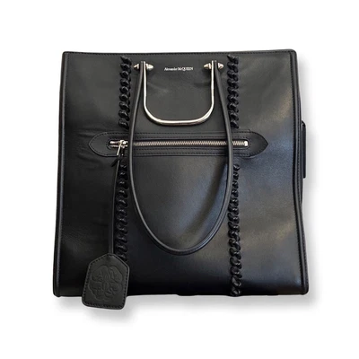 $1750 • Buy Alexander McQueen Structured, Black Leather, Top Handle Tote Bag