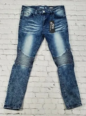 Mecca Stretch Fit Blue Jeans Crinkle Moto Skinny MC-MJ504 MENS SIZE 36 • $22.98