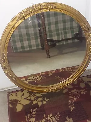Was 295 Lg Antique Vintage Gold Mirror Wood Framed Bevelled Gilted 25  Round • $175