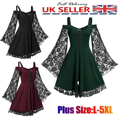 UK Christmas Women Gothic Cold Shoulder Fancy Dress Renaissance Medieval Costume • £16.99