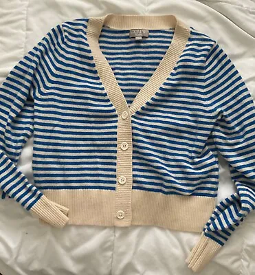 J. Crew Cashmere Cropped V-neck Cardigan Sweater In Stripe Size M Style #BQ220 • $75