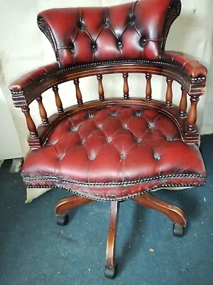 CAPTAINS Style Buttoned RED Leather Swivel Desk Chair • £210