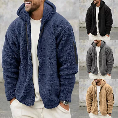 Men's Coat Double-Sided Faux Velvet Warm Jacket Loose Hooded Casual Jacket Slim • $36.38