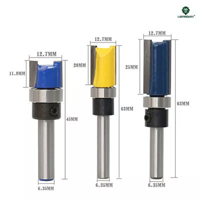 £11.49 • Buy 3pcs Router Bit Set Template Cutter 1/4  Shank Straight Woodwork Wood Flush Trim