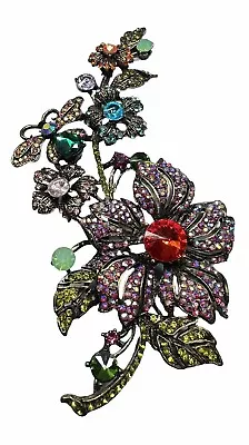 Vintage 6” Gold Tone Flower Bouquet With Bee Encrusted Rhinestones Brooch Pin • $21.09