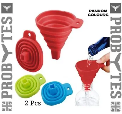 2 Pcs Collapsible Foldable Silicone Funnel Kitchen Hopper For Water Oil Transfer • £2.99