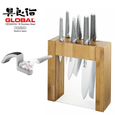 New Global Ikasu 7pc Knife Block Set & Mino Sharpener • $477.85