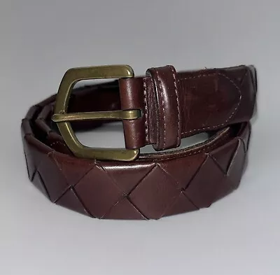 Vtg   COACH    Brown LEATHER Braided Woven BELT 36”       #5925 • $39.99