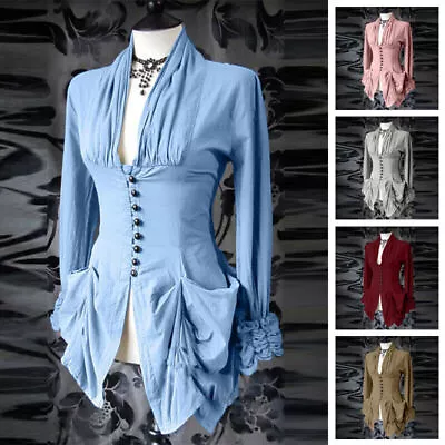 Women's Ruffle Long Sleeve Victorian Top Blouse Shirt Vintage Steampunk Gothic • $27.54