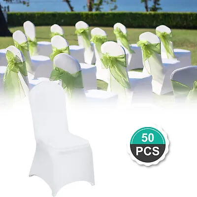 $168.99 • Buy 50pcs Chair Covers Stretch Spandex White Folding Seat Covers Wedding Banquet