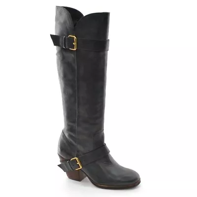 Womens Matiko Autumn Buckle Harness Knee Boot 6.5 M Black Leather Heel Shoes New • $64.99