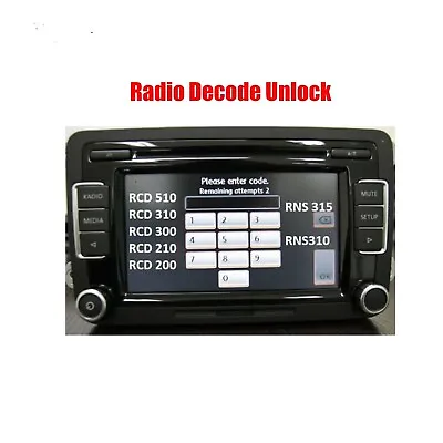 Radio Code Unlock Vw Rcd310 Rcd510 Codes Decode Rns310 315 500 Fast Service • £5.34