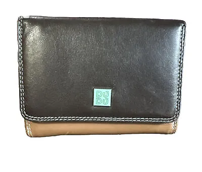 DuDu Wallet Leather Waller RFID Trifold With Double Flap Vera Pelle Snap Zipper • $21.90