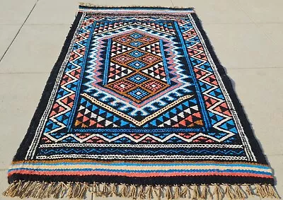 Authentic Hand Knotted Vintage Morocco Kilim Wool Area Rug 2.8 X 1.8 Ft • $39.99