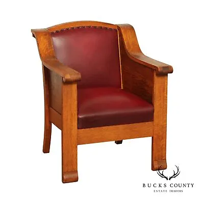 Antique American Empire Style Oak And Club Chair • $865