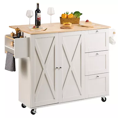 VEVOR 45.3  Kitchen Island Cart Rolling Storage Cabinet Cart With Drawer & Rack • $348.19