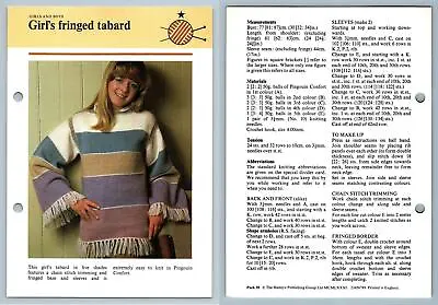 Girls Fringed Tabard - 8 To 13 - 1979 Odhams Knitting Collection Pattern Card • £1.49