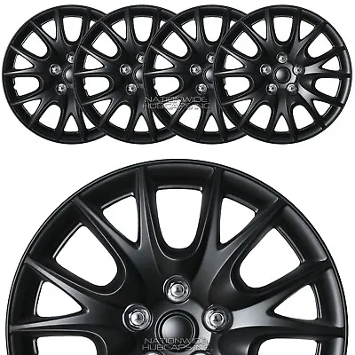 $49.99 • Buy 15  Set Of 4 Black Wheel Covers Snap On Full Hub Caps Fit R15 Tire & Steel Rim