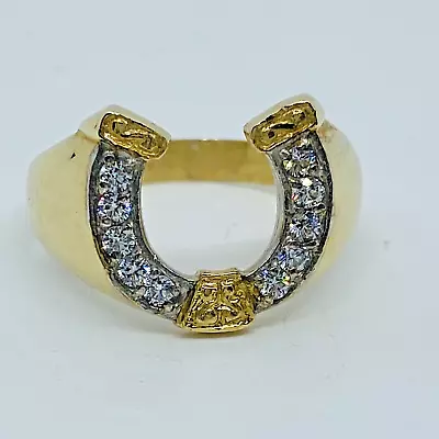 9ct Gold Stone Set Horseshoe Ring Pre Owned Weight 5.1 Grams Ring Size U • £175