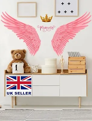£8.99 • Buy Girls Princess Pink Angel Wing Print Vinyl Art Sticker, Kids Baby Bedroom Decal