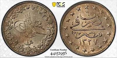 Egypt 1 Qirsh Au Coin Ah1327/6 H 1914 Year Km#306 Pcgs Grading Au58 • $129