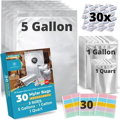 Premount 14 Mil 30x Mega Thick Mylar Bags With Oxygen Absorbers 200cc - Large My • $22.99