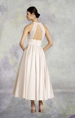New Lou Lou Bridal LB379 Vintage Tea Length Satin Wedding Dress Gown Sz 22 24 • £149