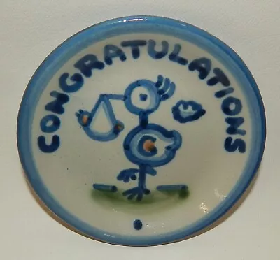 M A Hadley Art Pottery - Congratulations - Stork With Baby - Trinket Dish Plate • $28.99