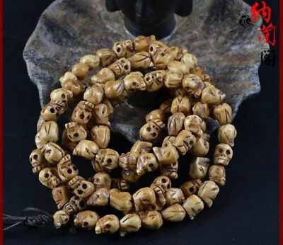 Vintage 108 Bead Buddhism Tibetan Yak Bone Skull Meditation Prayer Mala Necklace • $29.55