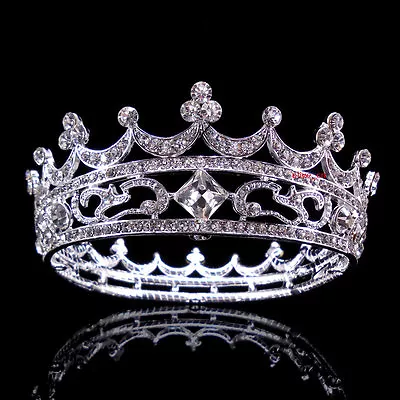 4.5cm Tall Full Crystal King Queen Wedding Queen Princess Prom Tiara Round Crown • £10.19