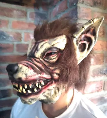 £9.95 • Buy Adult Wolf Natural Rubber Latex Mask With Fur Hood Hair Halloween Fancy Dress