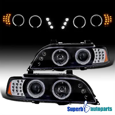 Fits 2001-2003 BMW E39 525 528 Halo Projector Headlights+LED Signal Glossy Black • $184.48