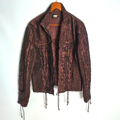 UBU Zip Jacket L Copper Brown Crinkle Quilted High Neck Tie Lace Up Expandable L • $77