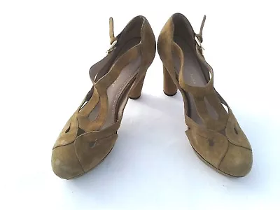  B. MAKOWSKY Tan Brown Suede T-Strap Pump High Heel Platform Shoes Size 8.5M  • $31.99