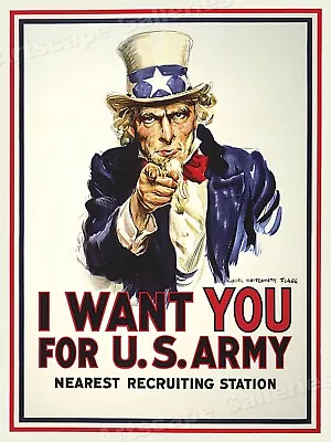 1917  I Want You For U.S. Army  Uncle Sam Enlistment Poster - 20x28 • $17.95