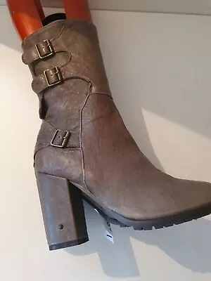 Fornarina Leather Boots Brown Taupe Lined Leather Hauts Heels T 38 Top Condition • $113.22