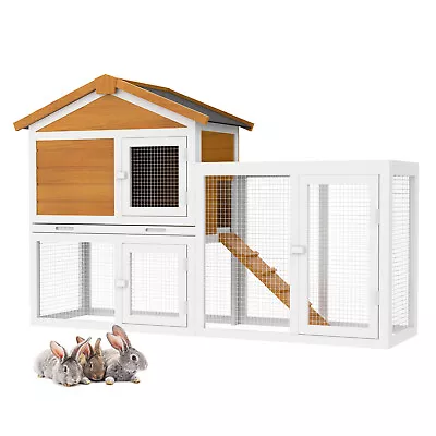 Large Rabbit Hutch Chicken Coop Guinea Pig Hen Bunny Run Slide Tray Cage House • $127.90