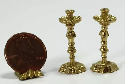 Dollhouse Miniature Set Of Decorative Gold Candlesticks • $5.99