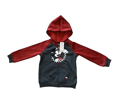 Mickey Mouse Full Zip Hoodie Jacket Disney Dark Grey/Red Toddler Kids 4 • $14.93