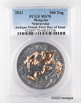 2023 Mongolia 1oz Antique Silver Evolution Of Life - Nimravidae MS70 PCGS • $147