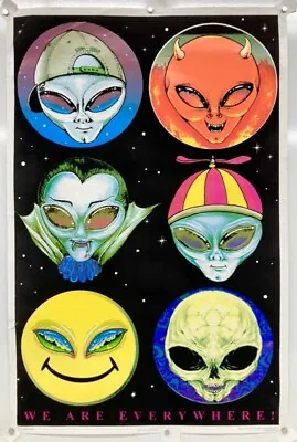 Vtg Jasper #9332 We Are Everywhere Alien UFO Flocked Velvet Black Light Poster • $34.95