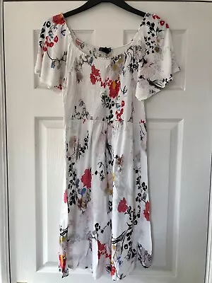 H&M MAMA Maternity Dress Size L Stretchy Dress White Floral Large Summer Short • £10