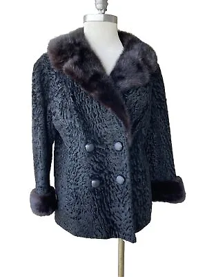 1950 Vintage Himmel & Sons Persian Lambs Wool With Mink Fur Coat Wn’s Size S/M • $34.77