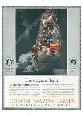 1925 Edison Mazda Christmas Lights Light Set Bulbs Vintage Ad NEW Poster 18x24 • $23