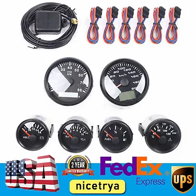 6 Gauge Set Speedometer Tacho Fuel Temp Volt Oil Meter For Car Boat Marine Black • $132.05