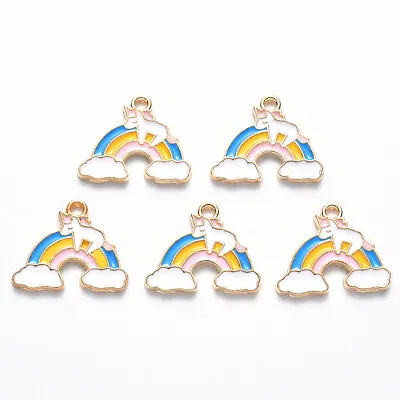 Enamel Charms RAINBOW UNICORN Gold Base Pendant 17mm X 20mm 10pcs E10 • £4.19