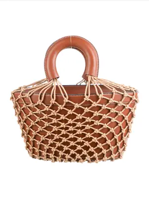 $124.50 • Buy Staud Moreau Brown Leather Net Tote Bag Top Handle Purse - Resortwear, Beach